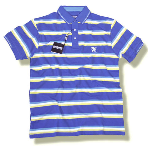 Lambretta Multi Horizontal Stripe Pique Polo Shirt Blue Preview